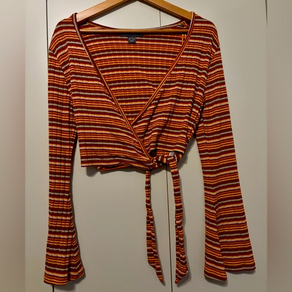 Striped wrap-style crop top